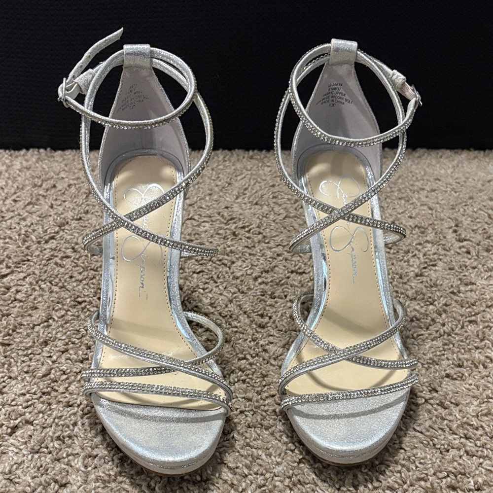 Jessica Simpson Shimmering Silver Strappy Heels